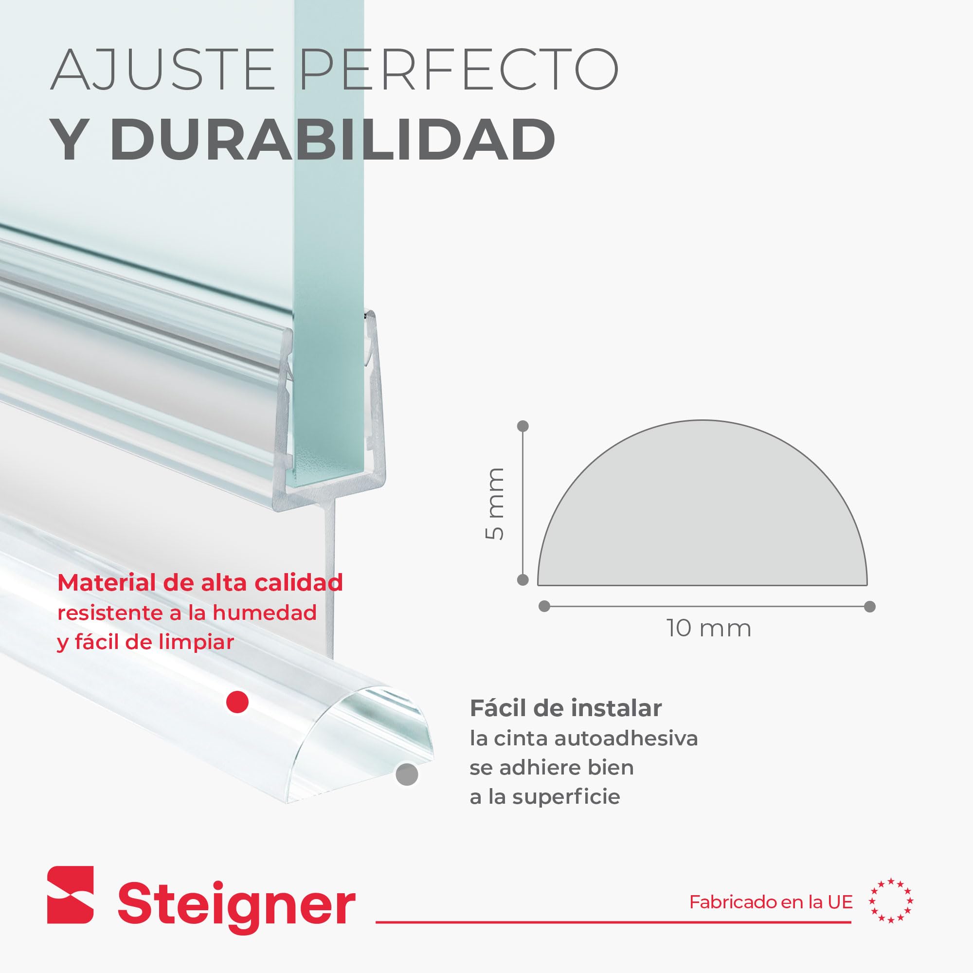 Barra semicircular acrílica autoadhesiva STEIGNER de 5 mm y 190 cm