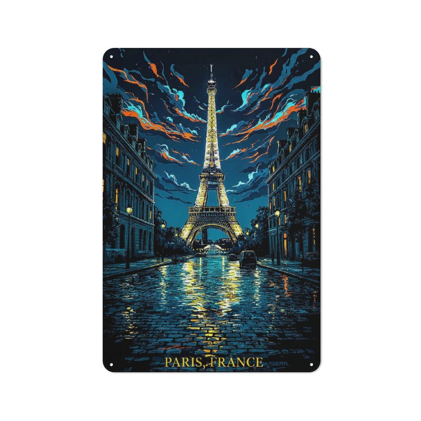 Classic Eiffel Tower at Night Metal Wall Art Sign 30x20cm, Vintage Wall Decor for Lounge, Study, Pub Or Wall Gallery