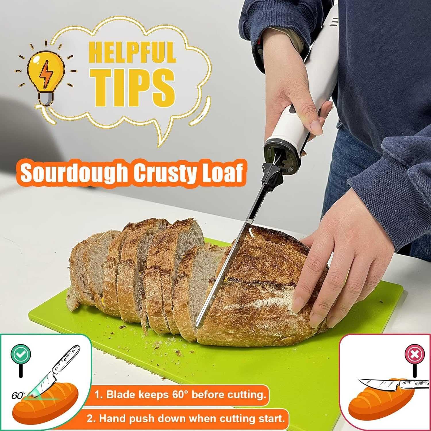 Cuchillo eléctrico inalámbrico para tallar carne con 2 cuchillas dentadas de acero inoxidable de 8 pulgadas y liberación de gatillo de bloqueo de seguridad, cuchillo para tallar eléctrico, cuchillo