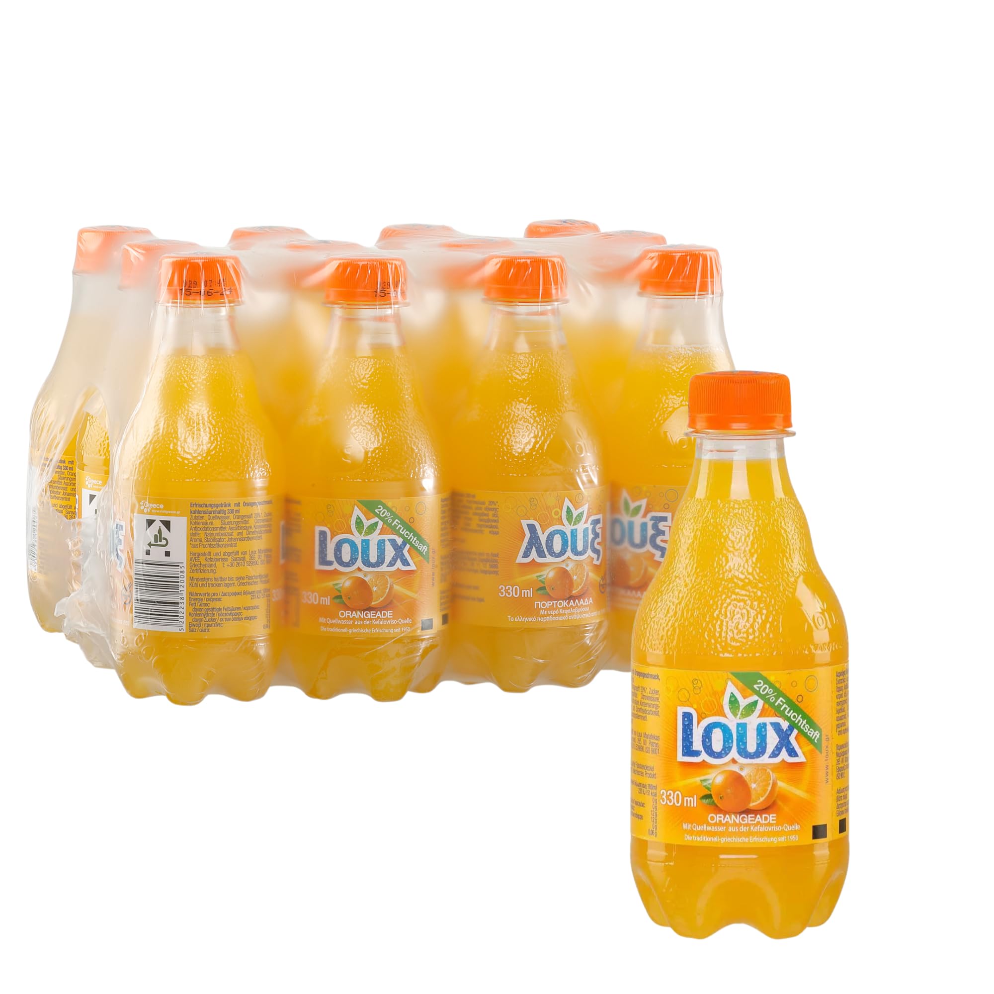Loux Orangenlimonade 12x 0,33l | Limonade aus Griechenland | inkl. 3€  EINWEG Pfand