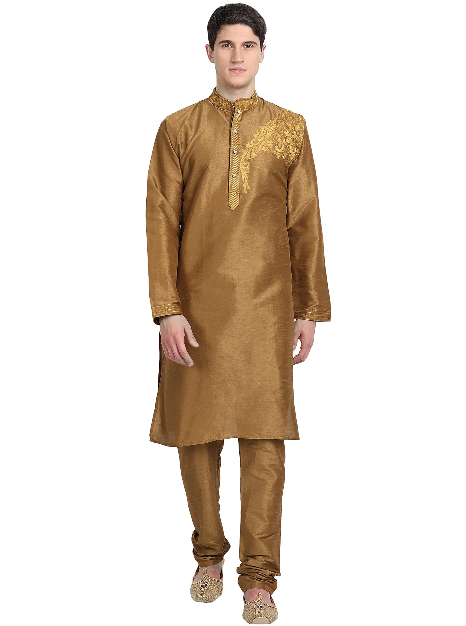 Men's Dupion Silk Thread Work Kurta Pajama Ethnic Motifs Floral Ethnic Dress