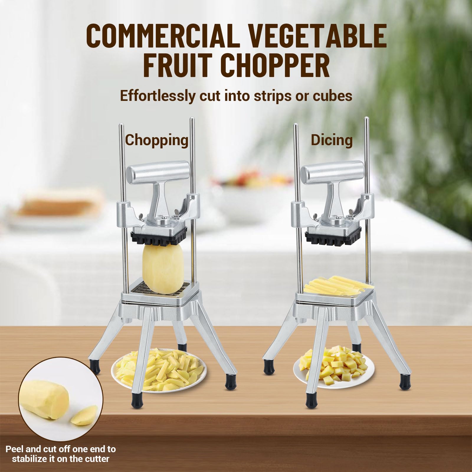 Garvee Cortador Manual Profesional De Verduras y Frutas – Acero Inoxidable – 4 Cuchillas Intercambiables (1/4", 3/8", 1/2", Cuña De 6) – Mango Ergonómico y Base Antideslizante – Fácil De Limpiar