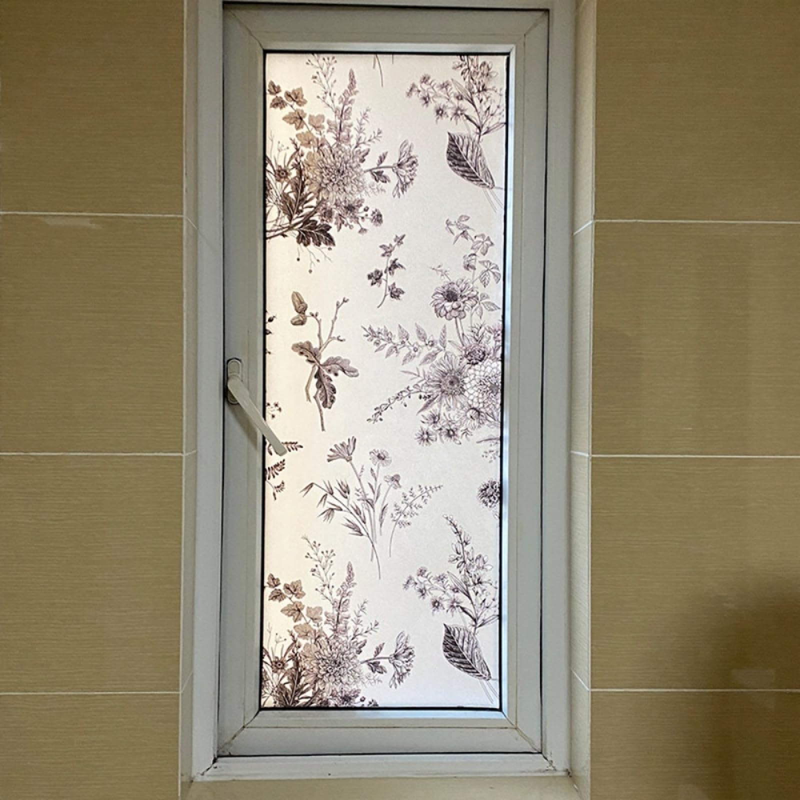 Fensterfolie Blickdicht 90x200CM Retro Blumen Statisch Selbsthaftend Dekorative Folie, Abnehmbare Glasfolien Anti-UV, für Badezimmer küche