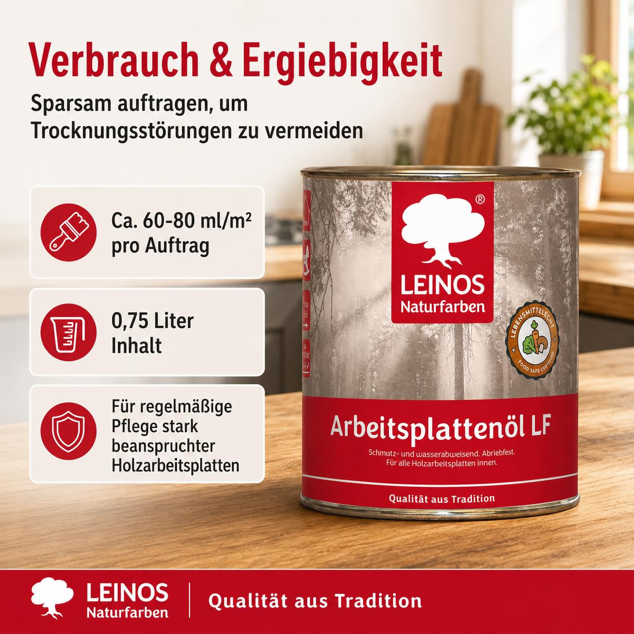 LEINOS Arbeitsplattenöl LF 283 | Holzöl innen Möbel & Bau | 0,75 Liter