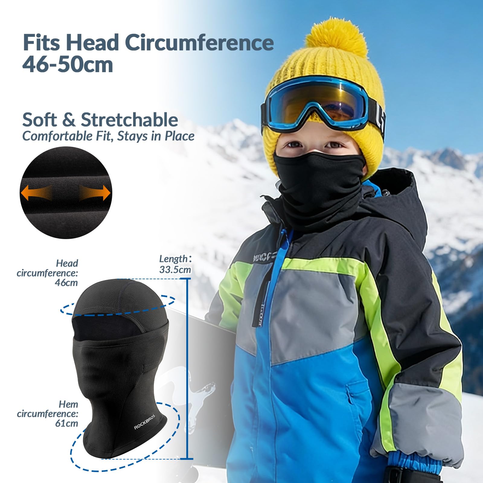 ROCKBROS Pasamontañas Niños Térmico Blaclava Anti Viento Transpirable para Deportes al Aire Libre Bicicleta Snowboard Esquí Running para Otoño Invierno