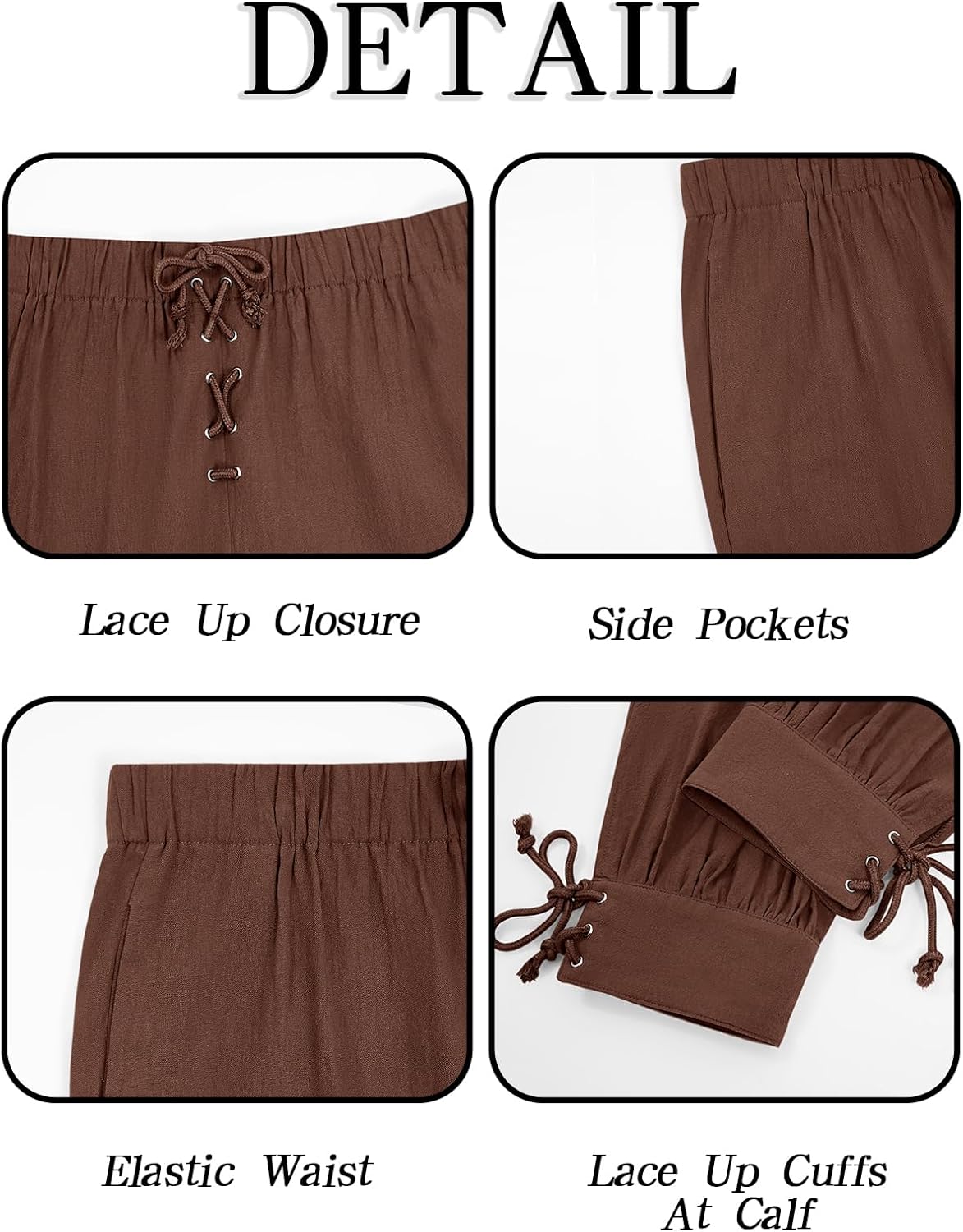 Runcati Mens Banded Ankle Pants Medieval Renaissance Viking Pirate Lace Up Halloween Cotton Gothic Costume Trousers - Image 5