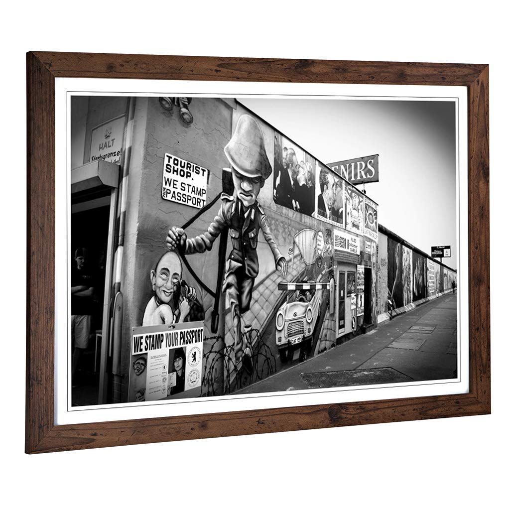 Big Box Art Framed Print of Berlin Germany Graffiti Design | Wall Art Picture | Home Decor for Kitchen, Living Room, Bedroom, Hallway, Walnut, A2 / 24.5x18 Inch / 62x45cm