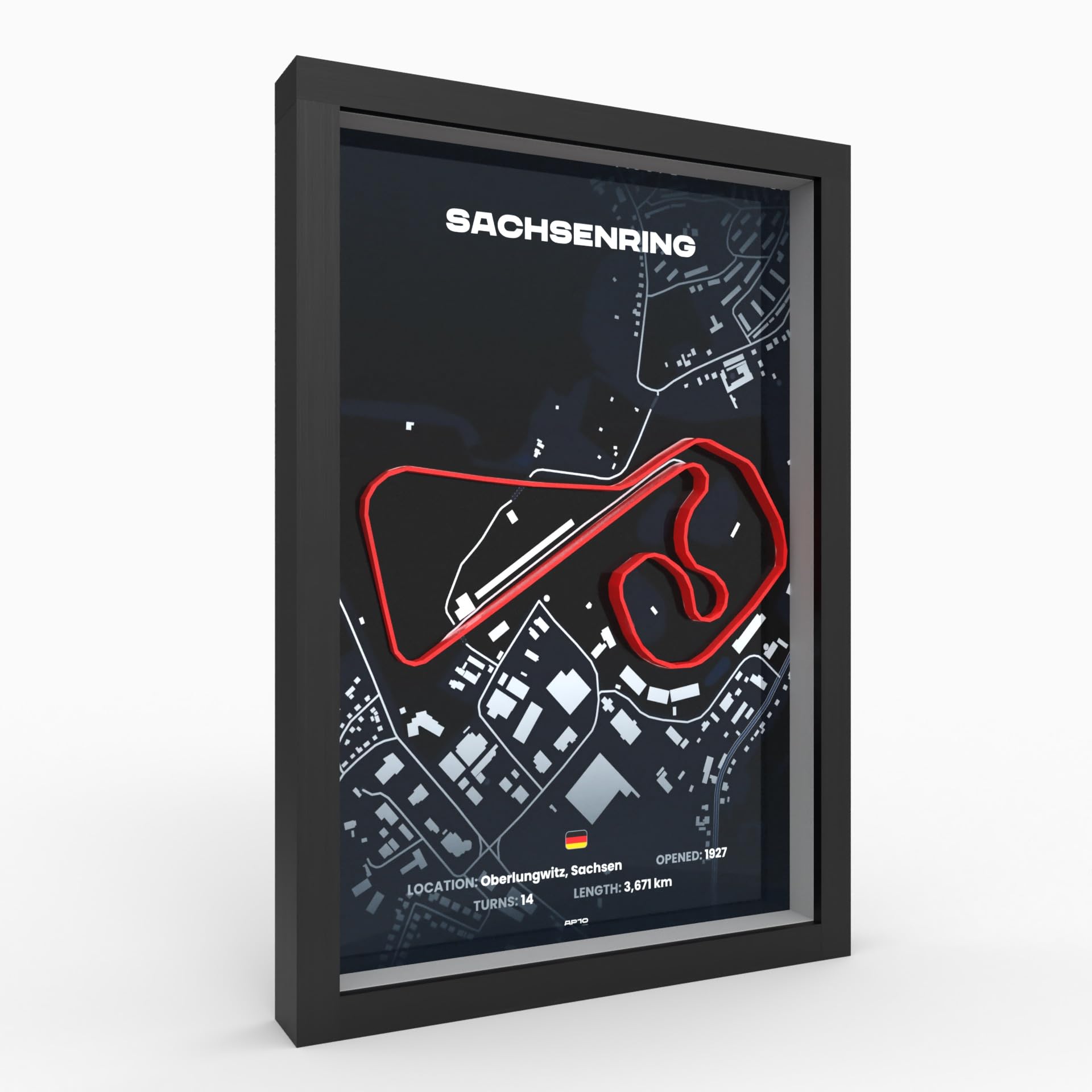3D Motorsport Poster im Holzrahmen I Hochwertiger 3D Druck I Racetrack I Rennstrecken Poster I Geschenk für Mann oder Motorsportfans zu Weihnachten, Geburtstag