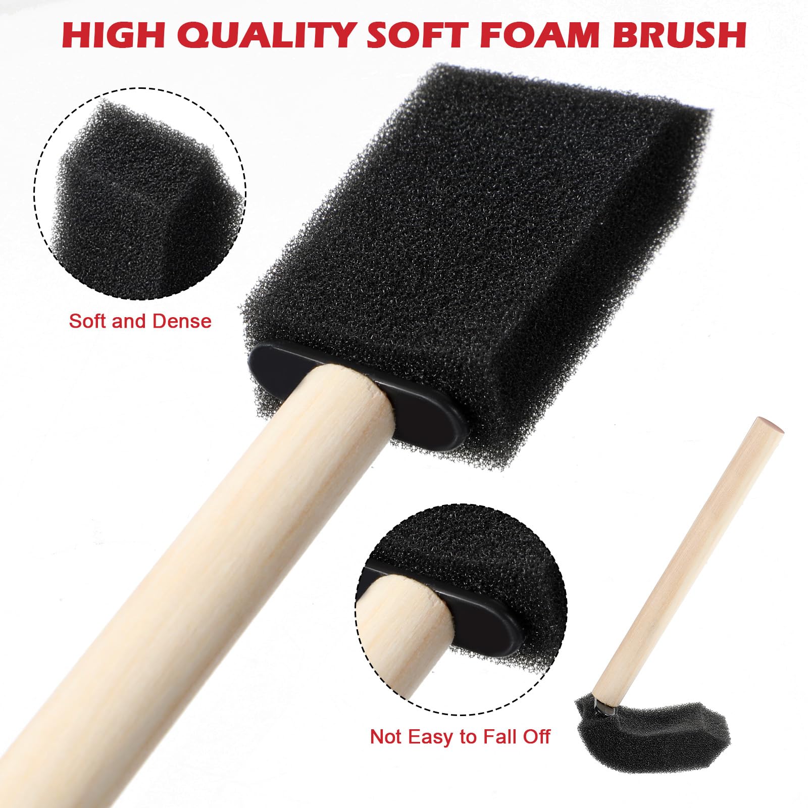 10 pinceles de esponja, pincel de espuma de 2,5 cm, mango de madera, cepillo de espuma, cepillo de madera dura, mango de espuma lavable, pincel para pintar, borrar, manchar, artesanía