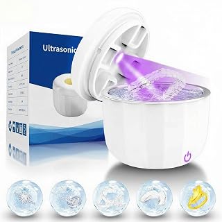 Portable Ultrasonic Retainer Cleaner,Cleans with just water,42kHz Mini Cleaning Machine for all Dental Appliances,Jewelry,Diamonds,Aligner,Whitening Trays,Night Dental Mouth Guard((2025Upgraded)) - Amazon product rated Grade A