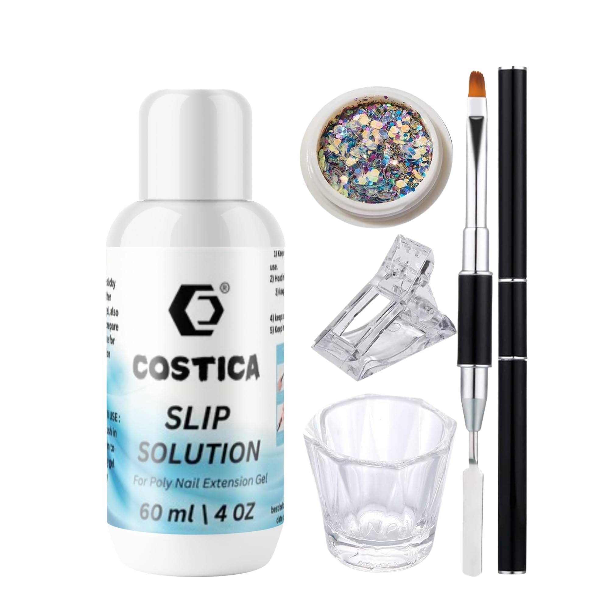COSTICA 5 IN 1 Poly Gel Slip Solution,60ML Anti-Stick Solutions,Nail Extension Liquid,Slip Solution for Poly Gel Kit