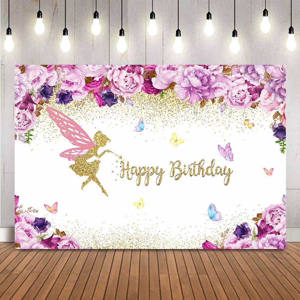 Sfondo Fotografico Per Compleanno Con Fiori E Farfalle 2,1x1,5 M - Banner Colorato Per Feste Bambine E Ragazze