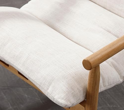 Miniatura 5 de Silla decorativa de lino moderna de mediados de siglo, silla cómoda con brazo con marco de madera maciza, silla de lectura tapizada, acogedora silla