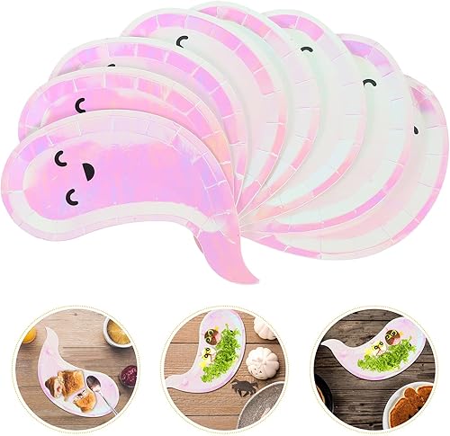 Miniatura 7 de Healifty 8 platos de Halloween, platos desechables de calabaza fantasma de papel, suministros de fiesta de Halloween, juego de vajilla desechable