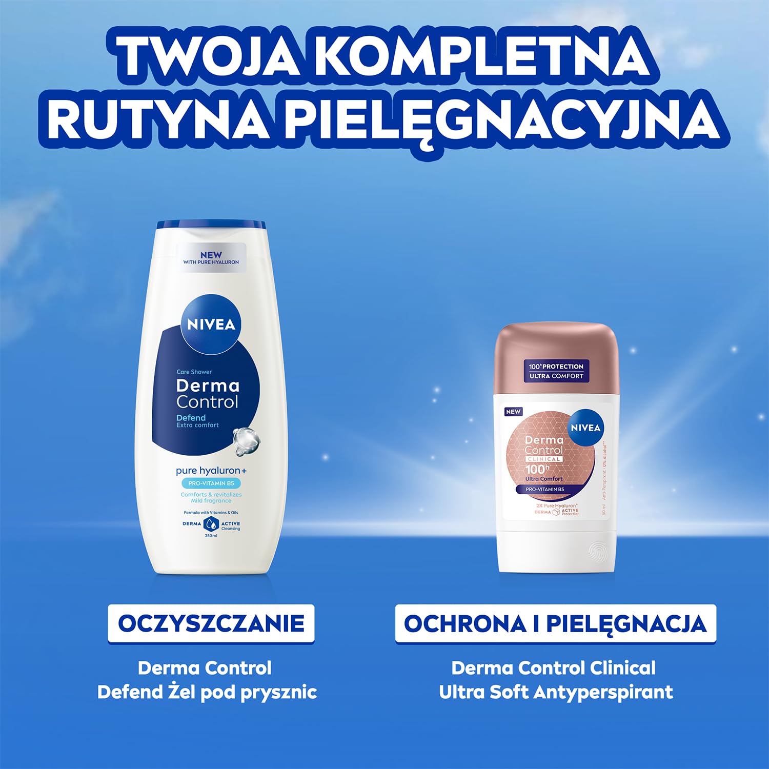 NIVEA Derma Control Clinical Ultra Comfort Antyperspirant w sztyfcie – 100h ochrony, kwas hialuronowy, pantenol (B5), ochrona przed podrażnieniami 50 ml