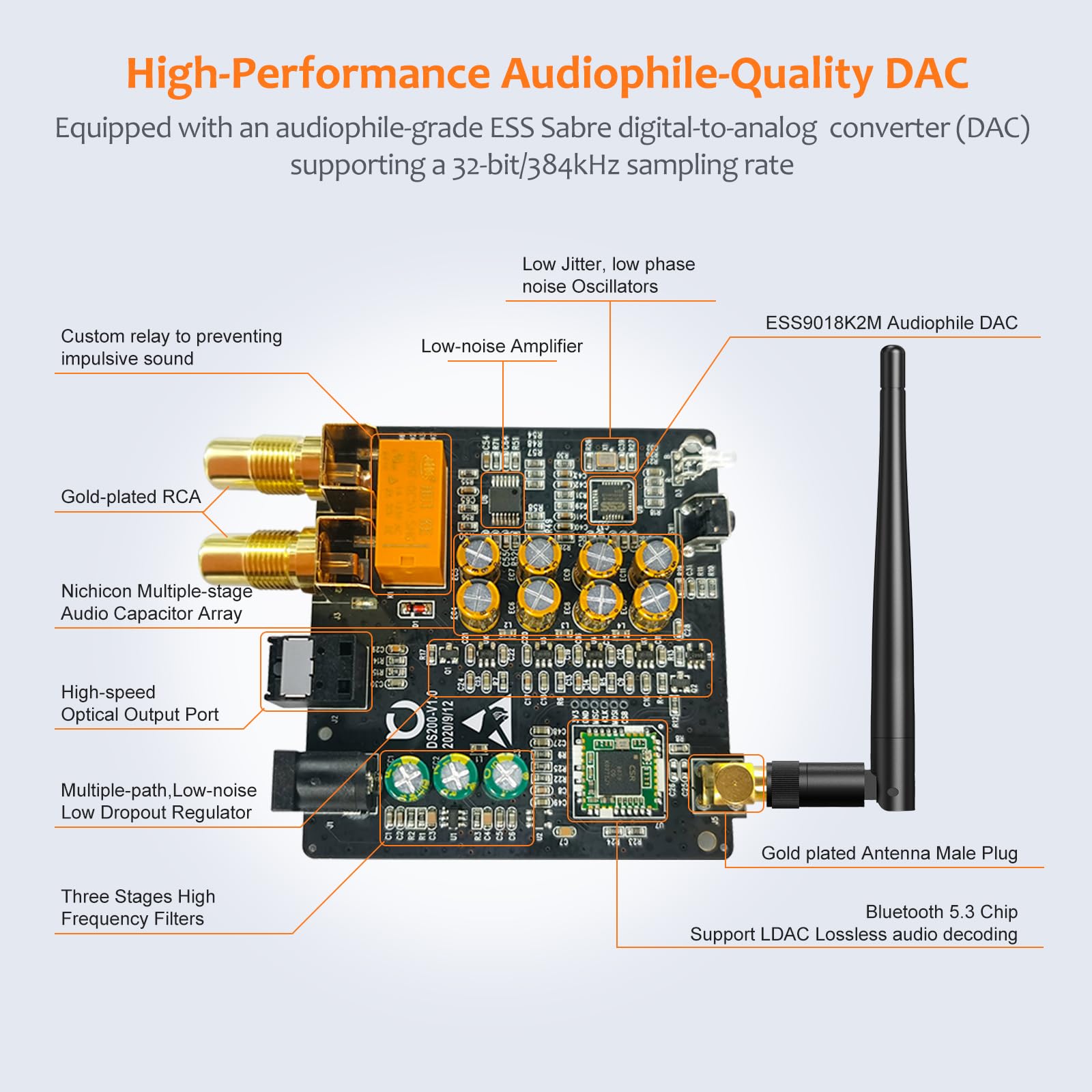 1Mii DS200Pro Ricevitore Bluetooth 5.3 HiFi per Musica e Impianto Stereo di Casa