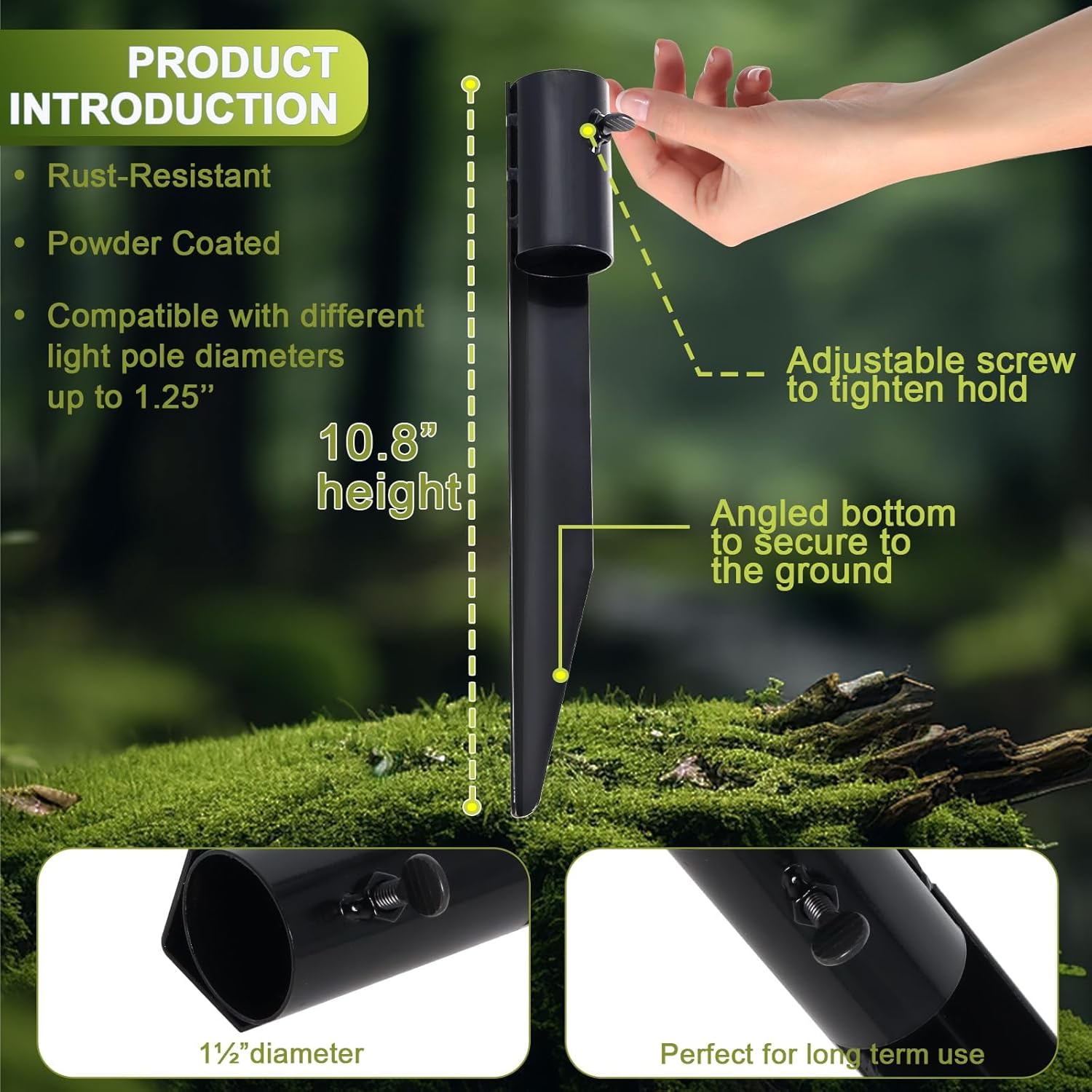 Steel Torch Stakes for Tiki Torches, Freestanding Poles and Solar Lights, 10inch Torch Stand Stakes Outdoor Light Stakes Garden Stakes for Lights (4 Pack) - Image 5