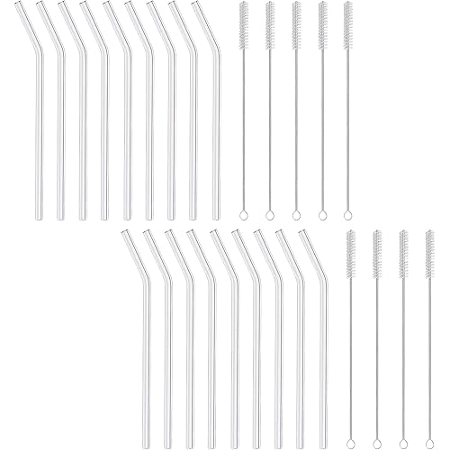 Bent Glass Straws 27 Pack,18 Bent Straws, with 9 Brushes,Reusable Straw for Glass Cups