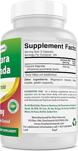Miniatura 5 de Best Naturals Cascara Sagrada 450 mg 250 cápsulas (250 unidades (paquete de 2))