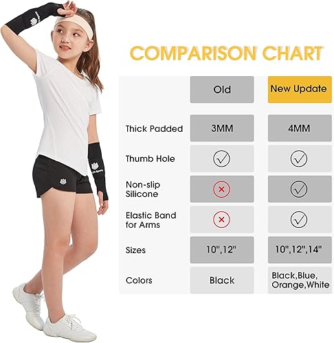 Miniatura 7 de FitsT4 Sports Mangas de voleibol para niñas y jóvenes con almohadillas de protección para el pulgar con protección UPF 50, guantes antideslizantes