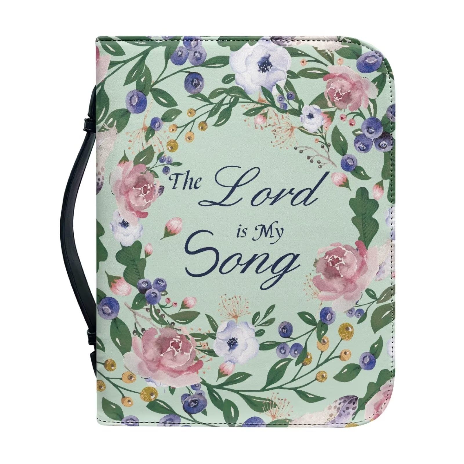 Xoenoiee Fundas para Biblia con patrón floral verde para niños, funda para la Biblia, The Lord is My Song, bolsas con bolsillos de almacenamiento, ranuras para bolígrafos para hombres y mujeres, L