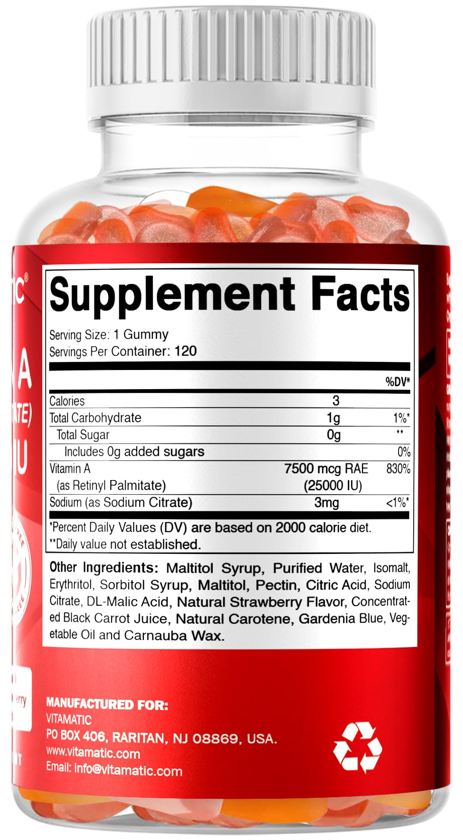 Vitamatic Vitamin A 25000 IU (Sugar Free Retinyl Palmitate), 120 Gummies — Amazon image 8