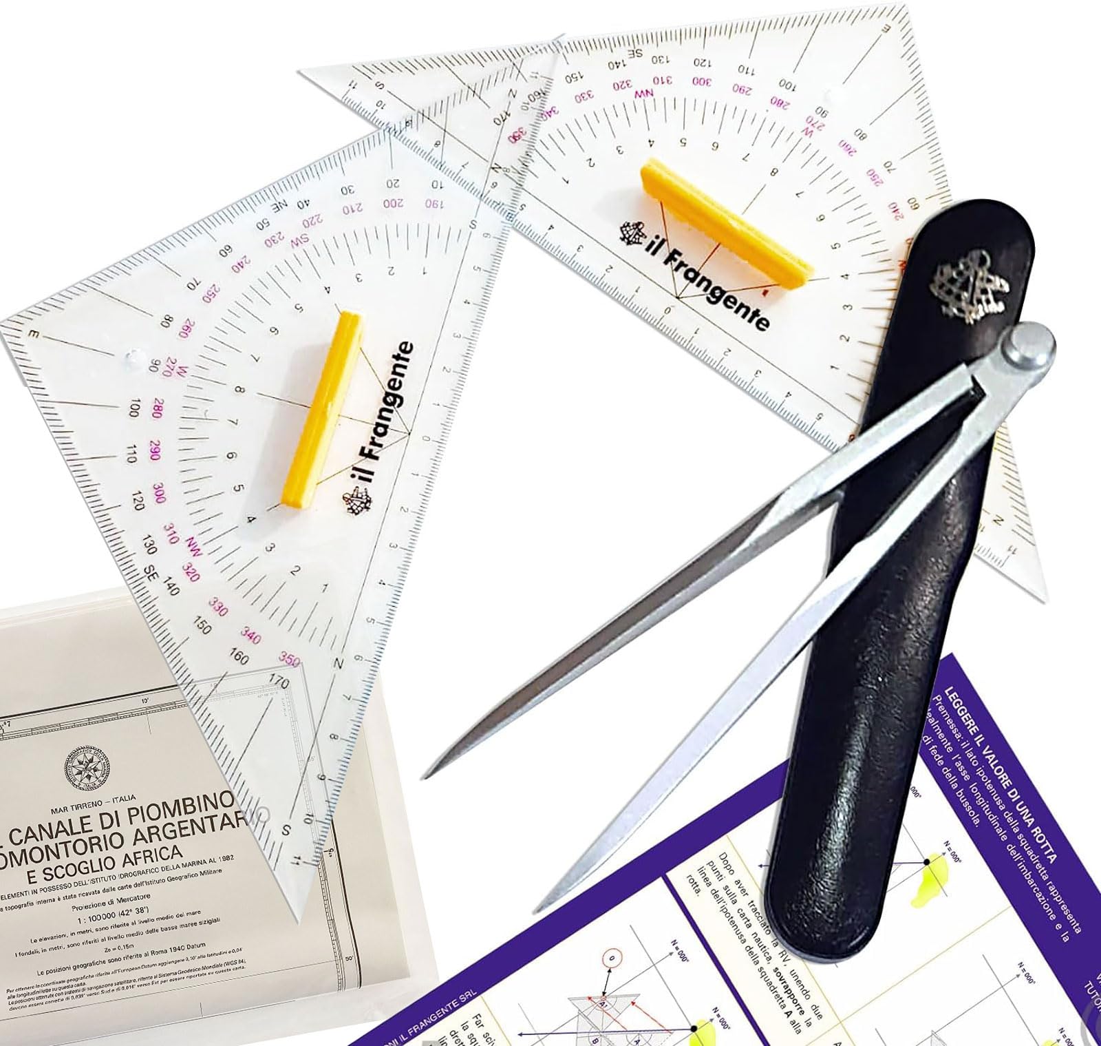 Juego de escuadras y compás náuticos – Kit de carteggio Mariner – Kit Il Frangente STR 33