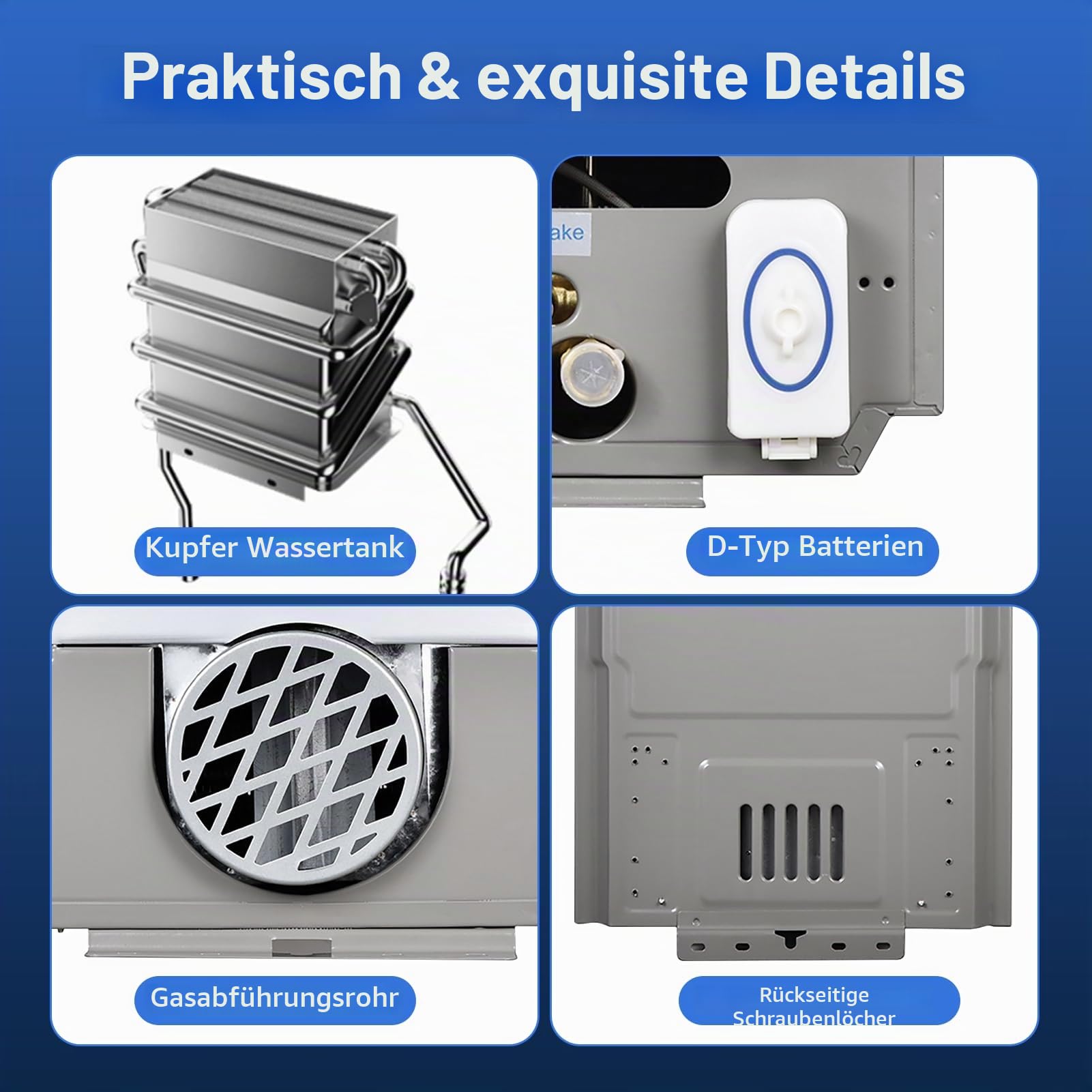 18L Gas Durchlauferhitzer,32KW LPG Propan Warmwasserbereiter Durchlauferhitzer Super Niedrigem 0,5bar Startwasserdruck, für Dusche & Täglichen Gebrauch Campingausflüge Silber