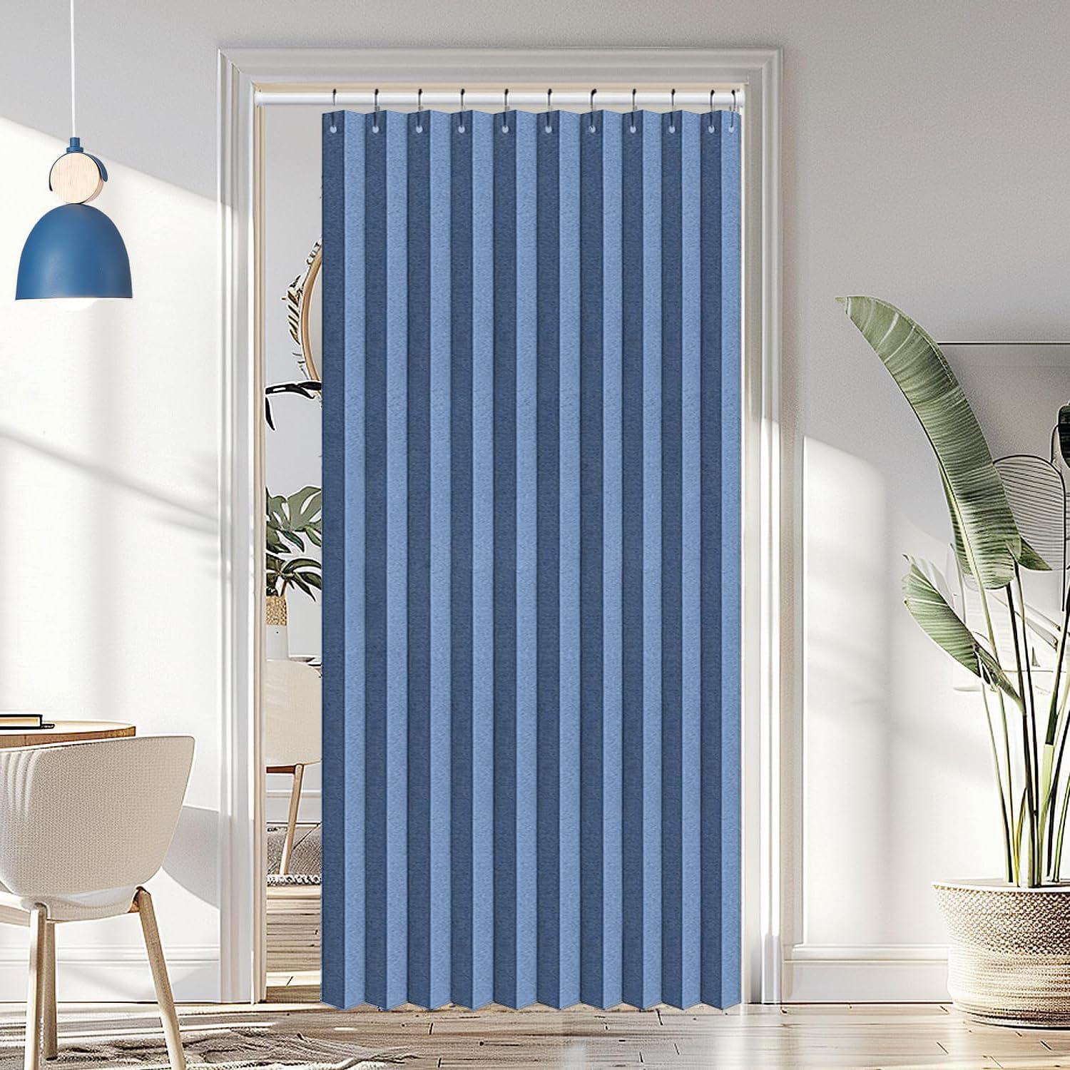 Custom privacy folding door curtains, blackout magnetic door curtains for room dividers, bathrooms, studios and bedrooms-Dark blue- W220xH180cm