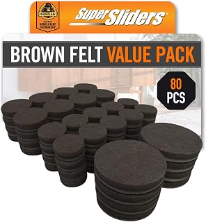 Super Sliders Gorilla Glue Assorted Felt Furniture Sliders for Hard Surfaces, Noise-Reducing Adhesive Furniture Moving Pads with Gorilla Glue Technology (80, Brown)
