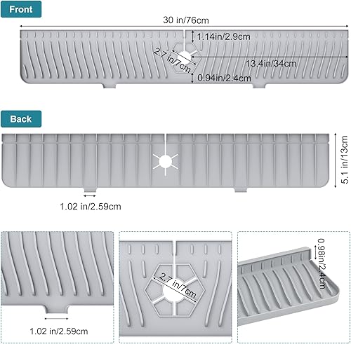 Miniatura 4 de Protector contra salpicaduras de fregadero de 30 pulgadas, alfombrilla para grifo de fregadero, protector contra salpicaduras de grifo más largo,