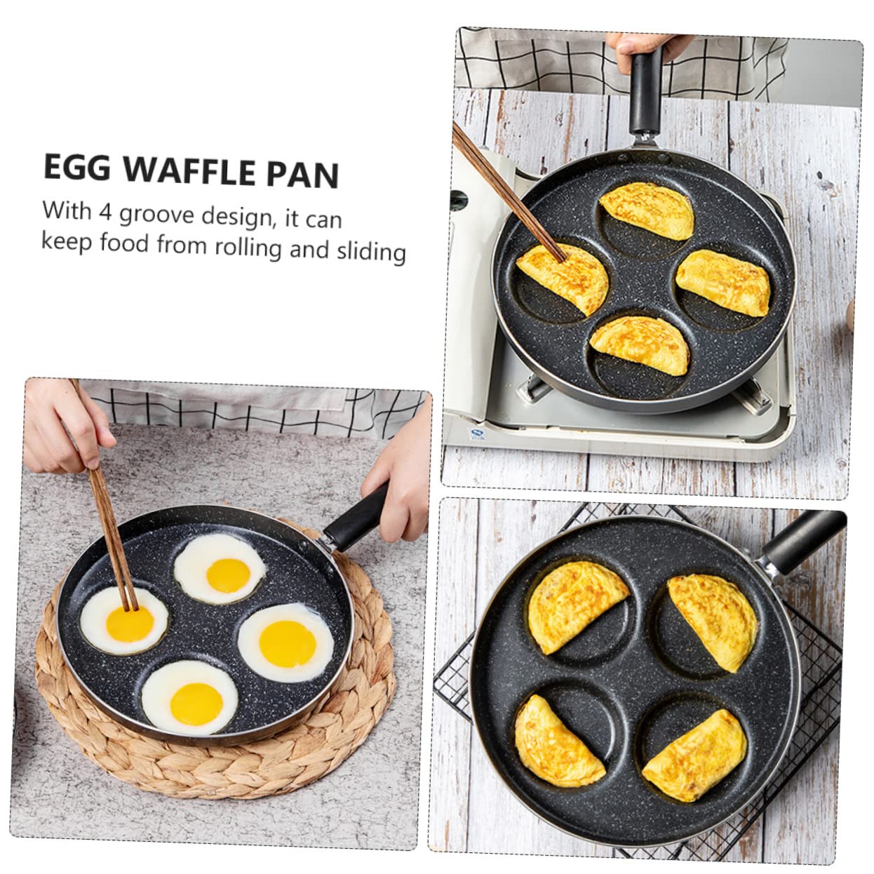 Didiseaon 2 Pezzi Padella Antiaderente per Uova e Frittata Rivestito Pietra Lavica Manico Termoisolante Fondo Induzione Uniforme Multiuso per Cucina Familiare