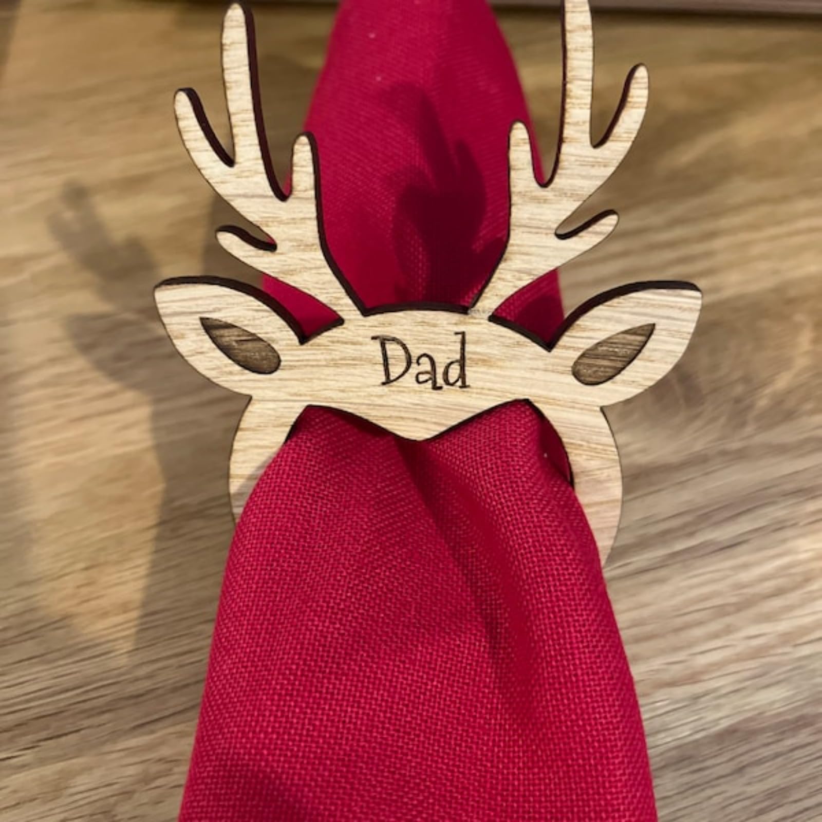 Portatovaglioli natalizi in legno a forma di renna, personalizzabili, con incisione, segnaposto, segnaposto, decorazione da tavola, decorazione per la cena, per Natale, vacanze, matrimoni, casa