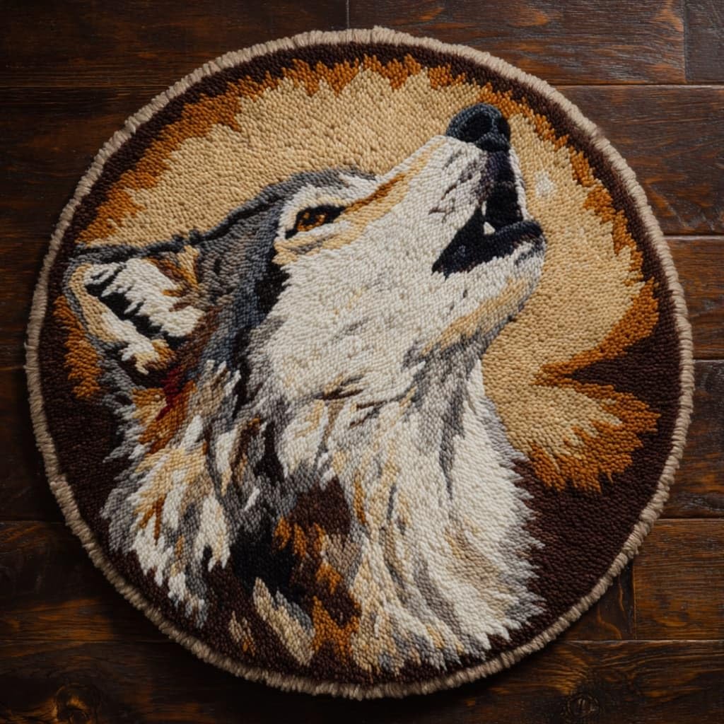 Round Latch Hook Rug Kits Wolf For Adults And Starter 50*50Cm