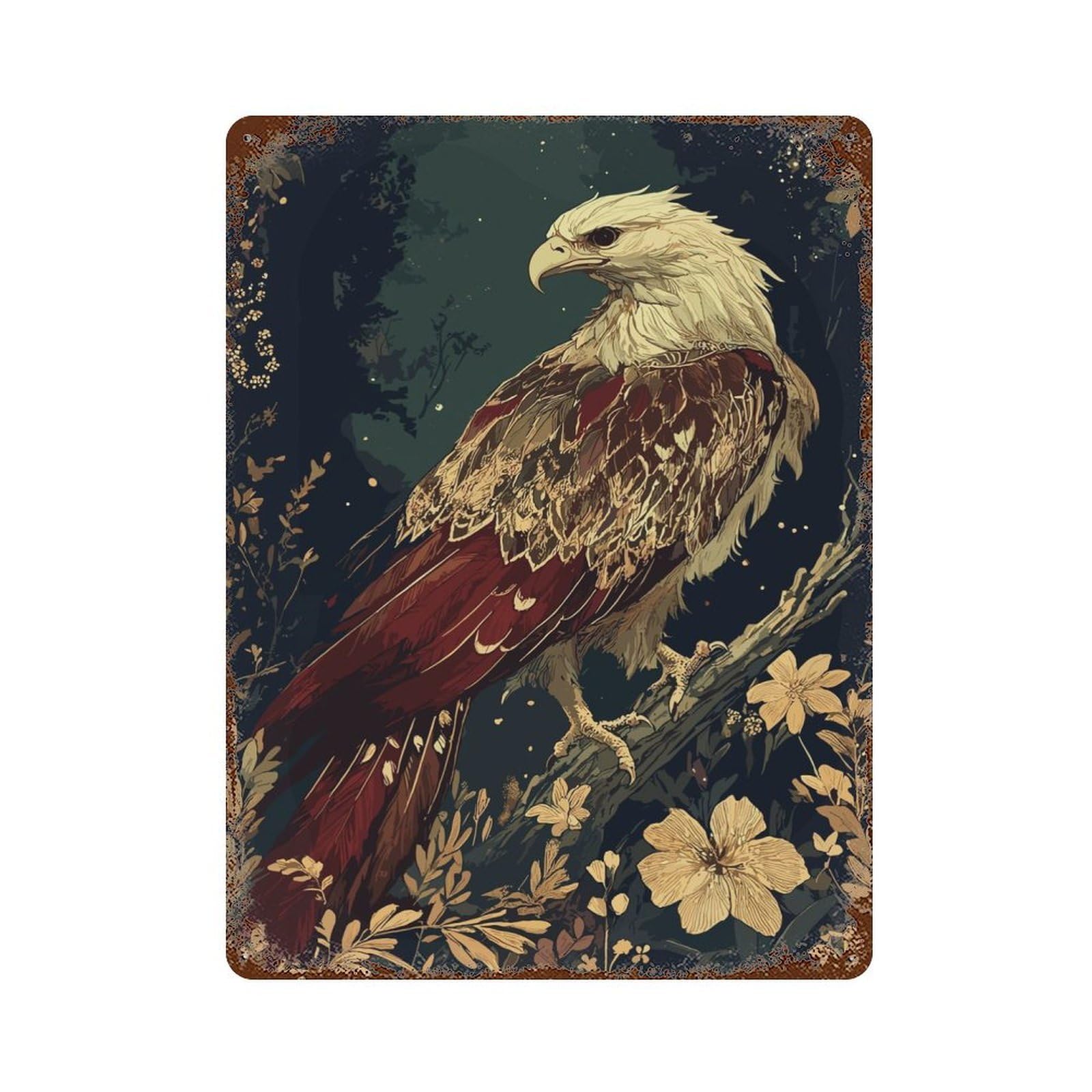 Rust Effect Tin Sign with Eagle Abstract Design 15.7"x11.8", for Pub, Kitchen And Man Cave Decor, Industrial Home Decor