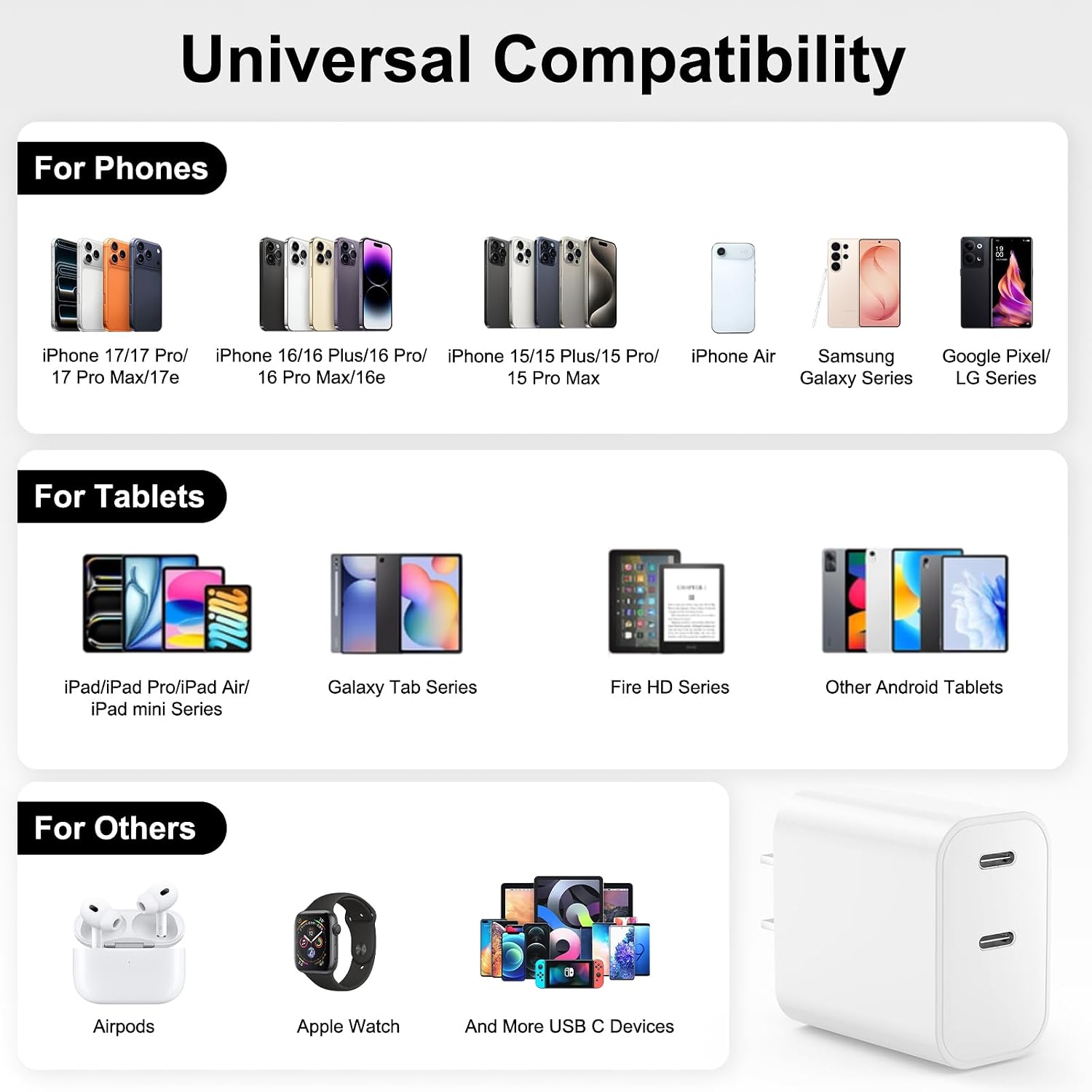 iPhone 17 16 15 Charger Fast Charging, 20W Dual Port USB C Charger Block | Type C Charger Fast Charging with 10FT USB C to C Cable for iPhone 17/17 Pro/17 Pro Max/16 15 Pro Max, Air, iPad Pro (White)