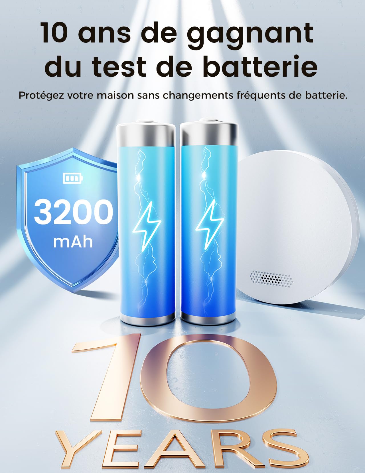 Détecteur de fumée 2024, Gagnant de la Batterie de 10 Ans pour Alarme Incendie, Détecteur de Fumée, sans perçage, 85dB, Alarme de fumée, Autonome, Non interconnexion - 1 pièce