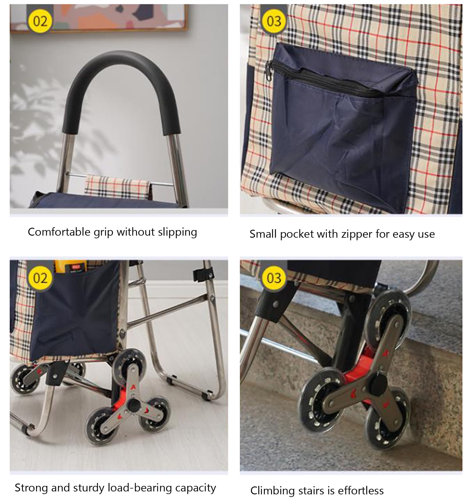 Carrello per la spesa pieghevole con sedile – Carrello da arrampicata a 4 ruote per trasporto della spesa e uso esterno