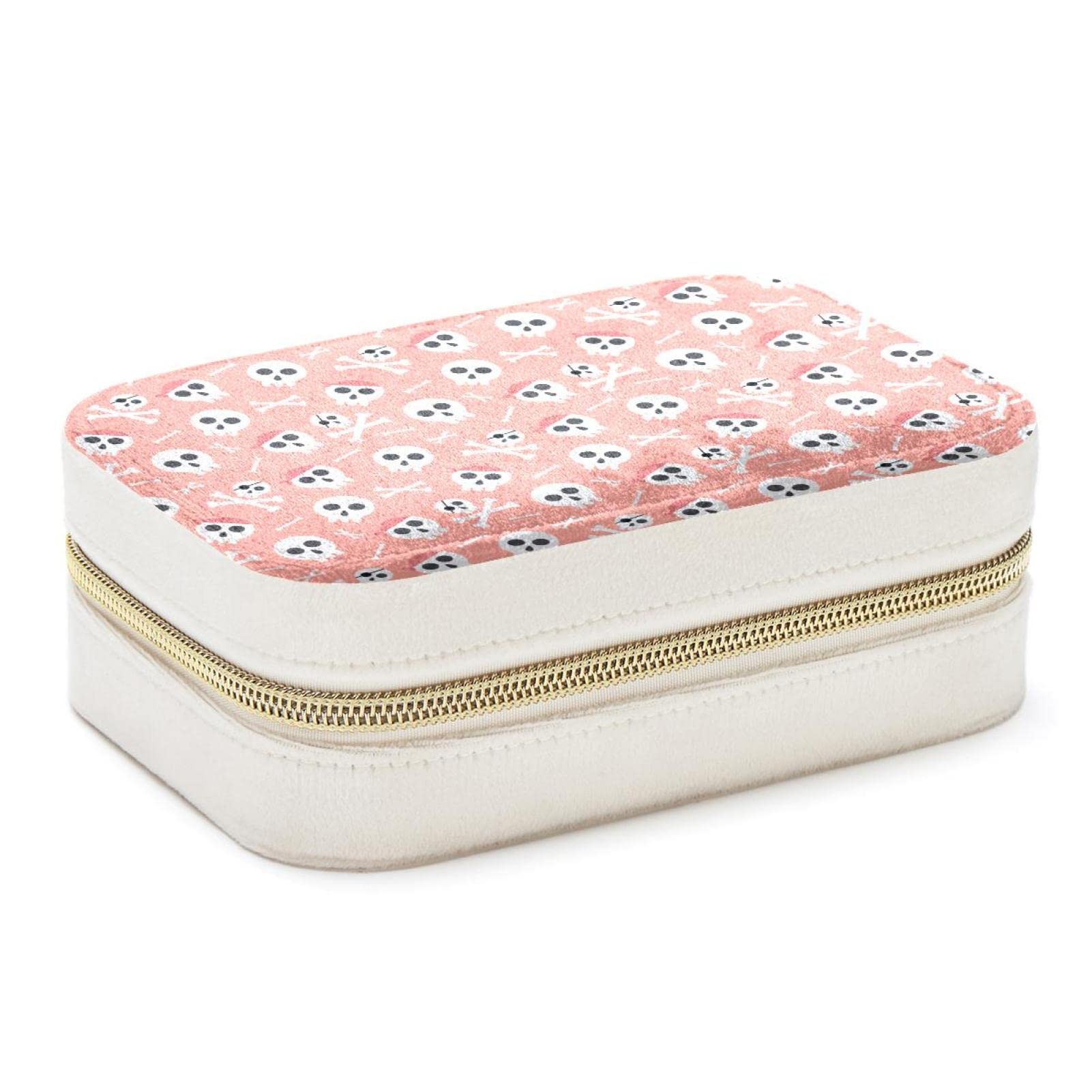 Boîte à bijoux portable pirate : écrin zippé rose anti-nœuds pour colliers