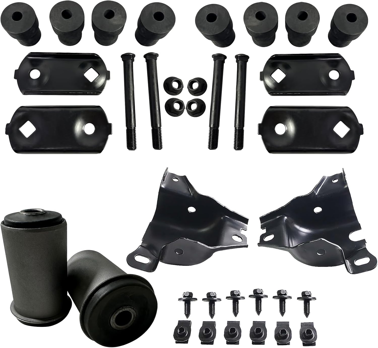 BST BSSP Leaf Spring Eye Mounting Bracket Kit & Pair Rear Leaf Spring Shackle Kit For 1967-1969 Chevy Camaro Pontiac Firebird Matching w/Pair Leaf Spring Front Eye Bushings