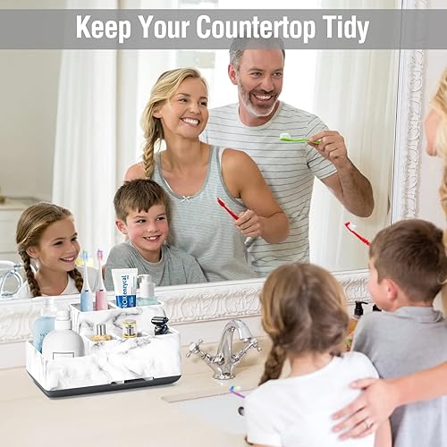 Miniatura 7 de Porta cepillos de dientes para baños, compartimento organizador de encimera de baño de plástico, bandeja organizadora de tocador, caja organizadora