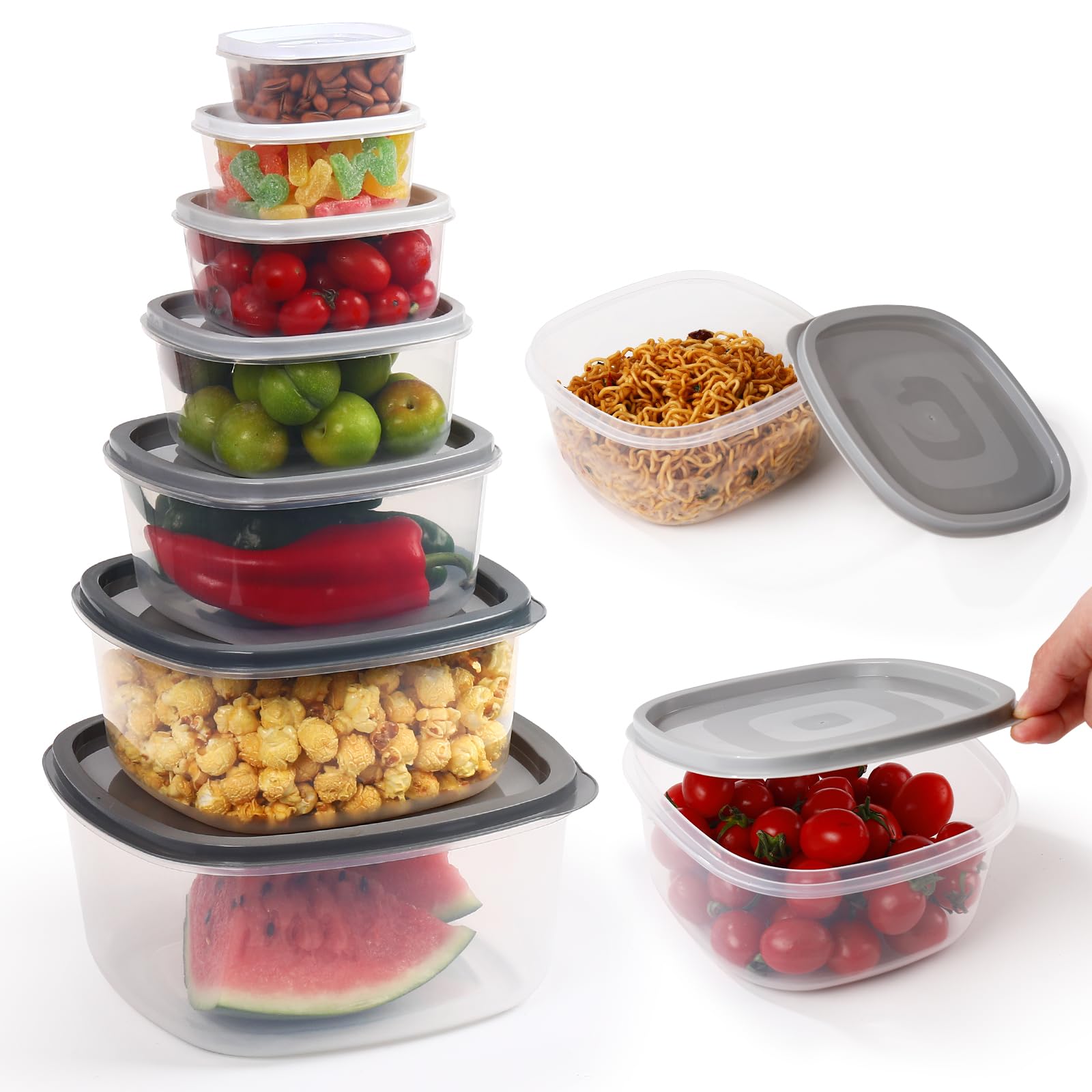 Rainberg 7PK Food Containers with Lids, Food Storage Containers, Airtight Lids, BPA-Free Suitable for Dishwasher, Freezer, Microwave. (Grey Colour)