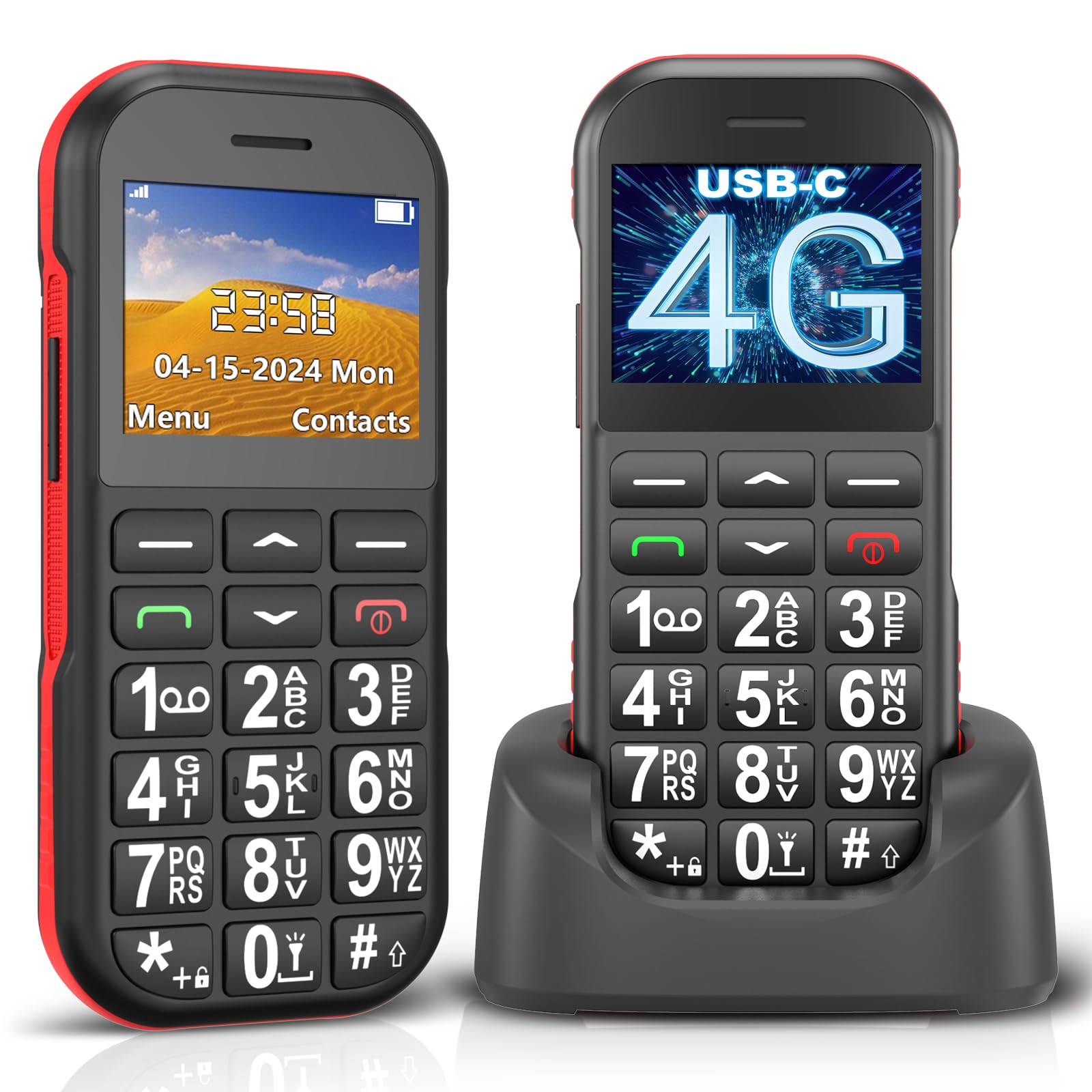 4G Teléfono Móvil para Mayores con Teclas Grandes Pantalla Color 1,8 Pulgadas y 1800mAh Batería de Larga Duración Fácil de Usar para Personas
