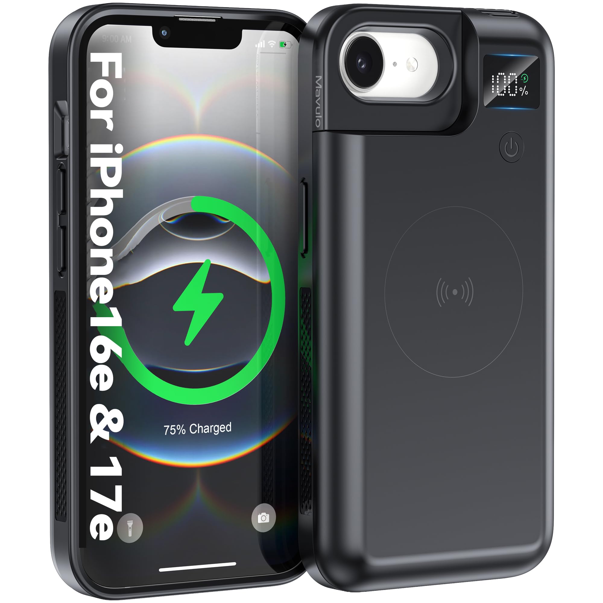Photo 1 of Mavulo Battery Case for iPhone 16e/17e, 8000mAh Portable Power Bank USB-C Fast Charging, Fast Charger, Protective Rechargeable Charger Case for iPhone 16e & iPhone 17e 6.1", Black