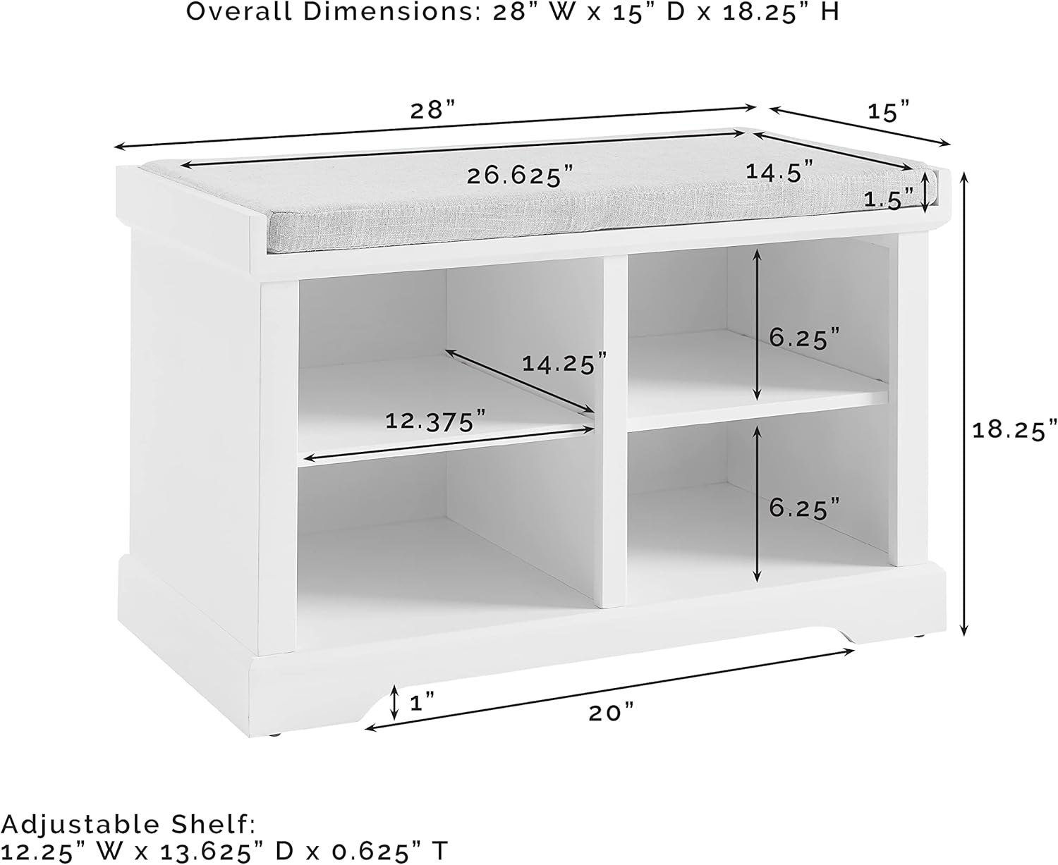 Crosley Furniture Anderson Entryway Storage Bench with Shoe Rack Organizer Shelves, White