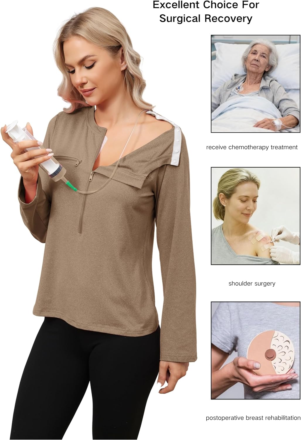 Women Chemo Shirts for Port Access 2-Side Snap Shoulder Surgery & Dialysis Recovery Shirts, Lightweight & Breathable - Image 5
