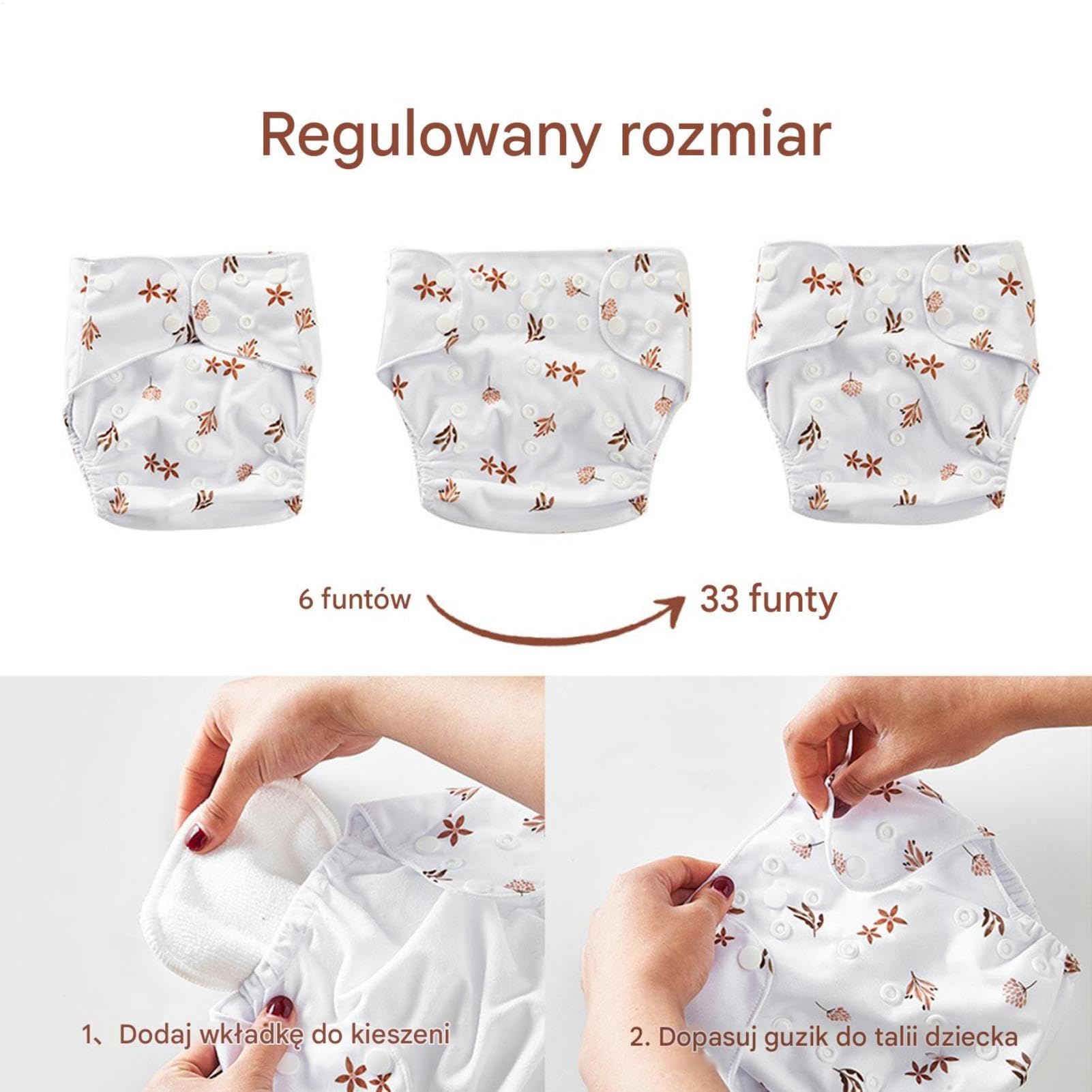 Pieluchy Wielorazowe Dla Niemowląt Chłonne i oddychające wkładki, | Pieluchy 4X, 4 chłonne wkłady, 1 wodoodporny worek na mokre rzeczy dla małych chłopców i