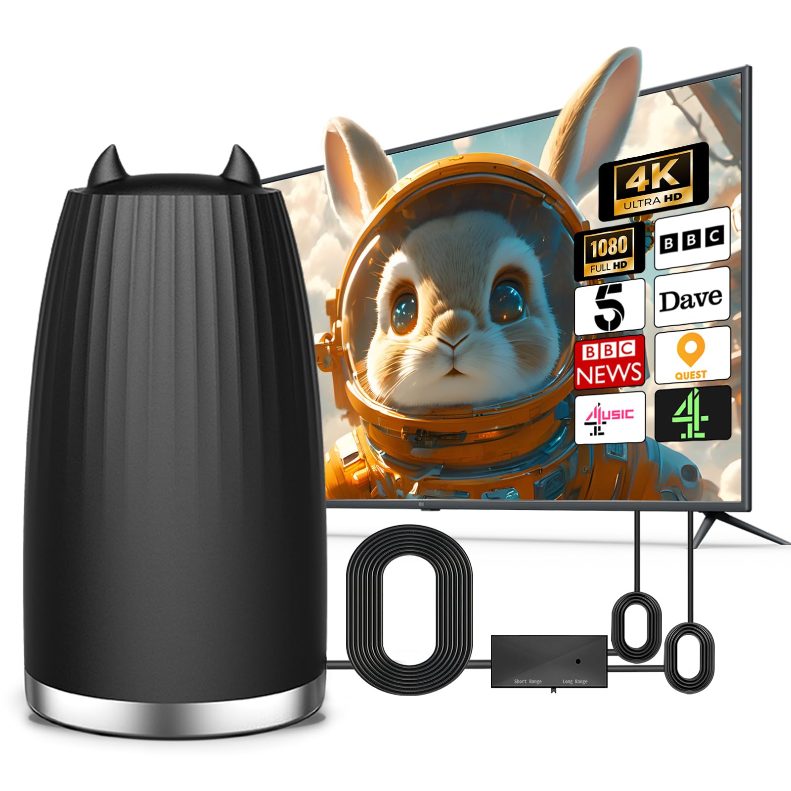 2025 TV Aerial - Indoor TV Aerial with Signal Booster, Smart TV Antenna with 600+ Miles Range Reception, HD Antenna for Local Channels, Support 4K 1080P, with18ft Coaxial Cable, Support All TV