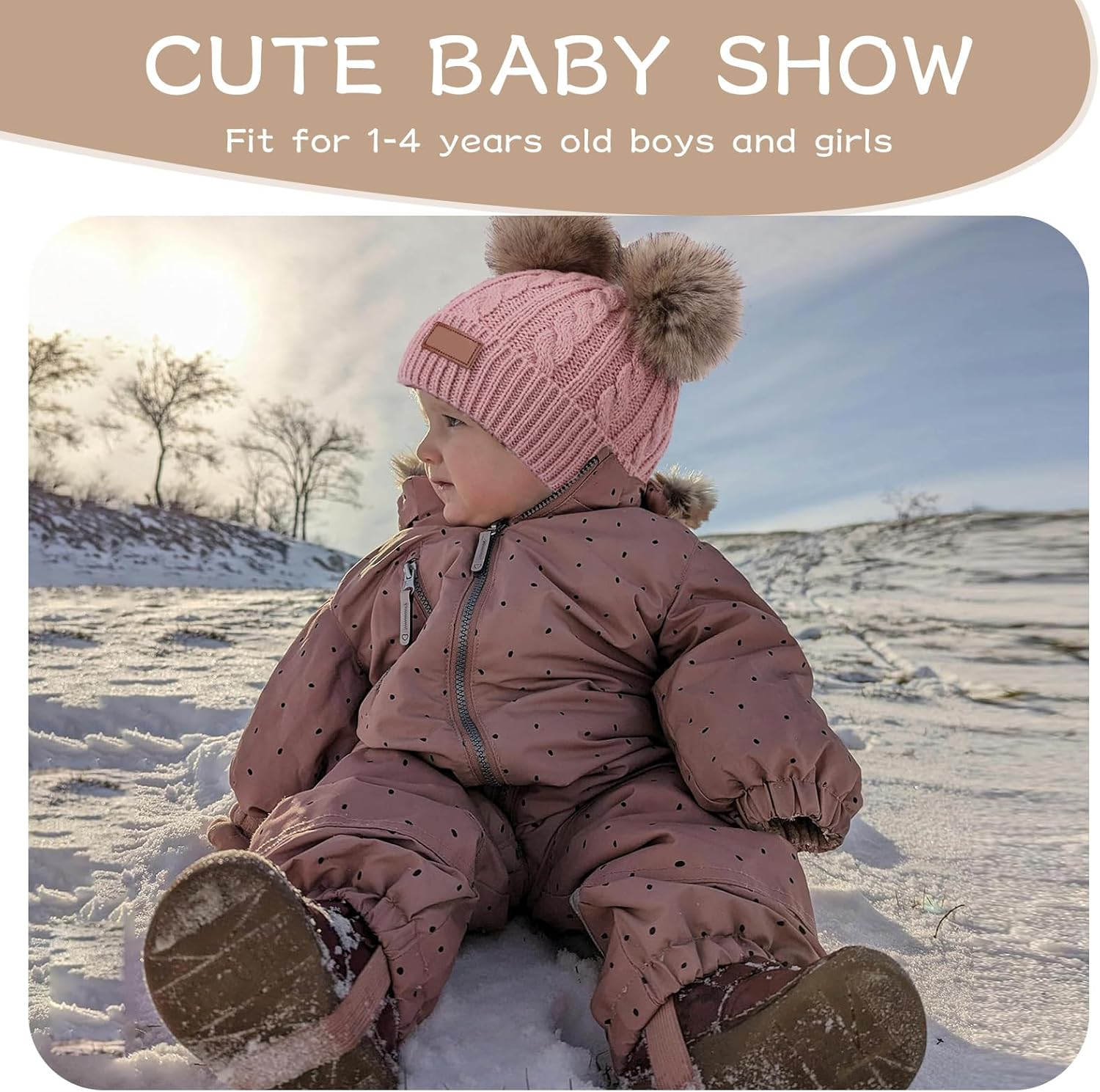 Peecabe Baby Beanie Fall Winter Toddler Knit Hat Scarf Glove Set Pompom Beanie Hat Fleece Neck Warmer - Image 6