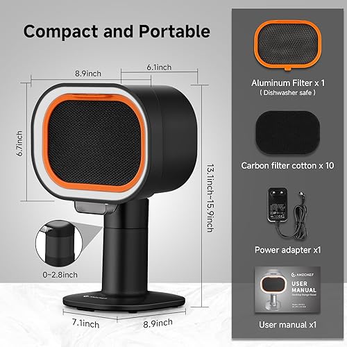 Miniatura 3 de Campana extractora portátil  Ventilador de escape ajustable de 4 velocidades con altura telescópica e inclinación de 40 de bajo ruido, 52 dB, filtro